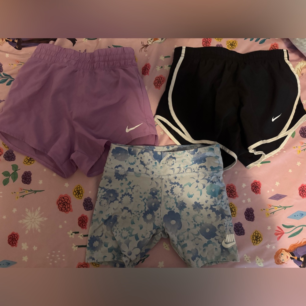Nike Kids' Lavender, Floral Blue, and Black Shorts Trio